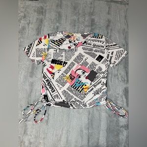 Occasion White Newsprint Pop Art Y2k Baby Tee